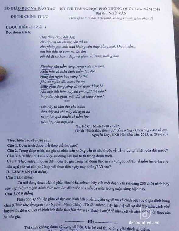Đáp Án Đề Văn Thpt Quốc Gia 2018 | Gợi Ý Giải Đề Thi Thpt Quốc Gia Môn Ngữ  Văn